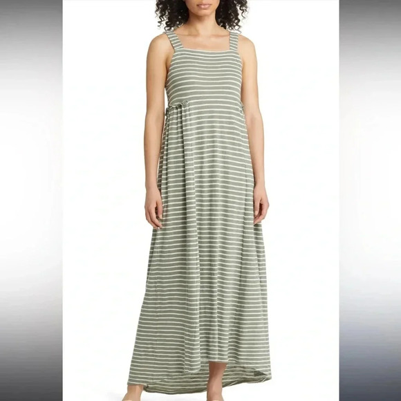 NWT!! Caslon - EASY STRIPE COTTON BLEND MAXI DRESS - White/Green - Size Small - Picture 1 of 9